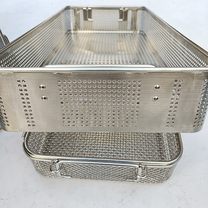 不鏽（xiù）鋼器械托盤，工業清洗籃筐，機械零配件瀝水消毒筐